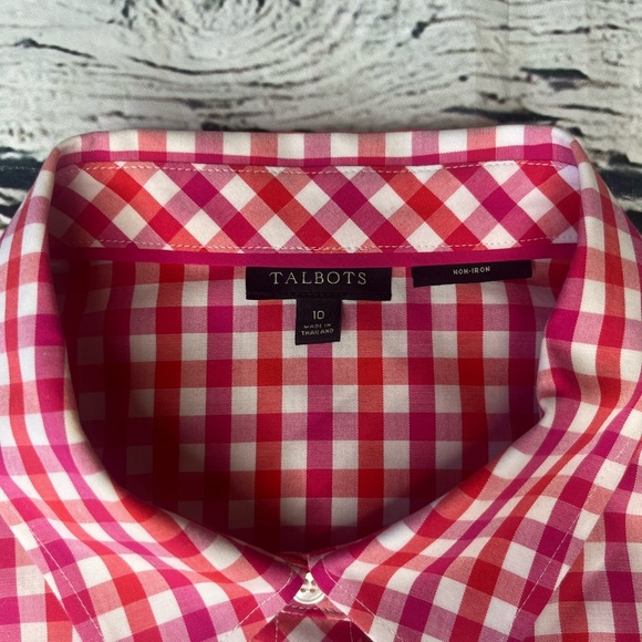 Talbots No-Iron Scalloped Edge Gingham Sleeveless Blouse Size 10 - Picture 2 of 7